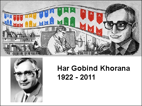 Google remembers  Indian-American nobel laureate Har Gobind Khorana with a doodle