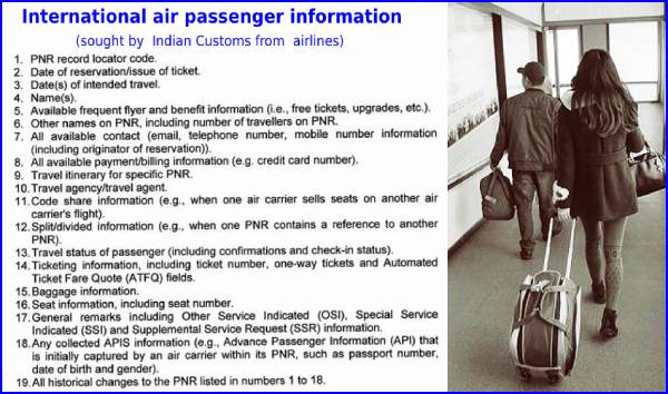 Indian govt requires airlines to provide  detailed information about  outbound international passengers