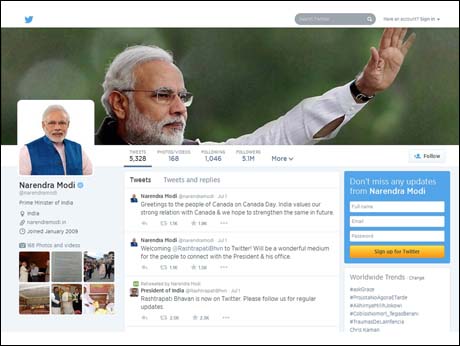 Indian Prime Minister has over 5 million followers on Twitter