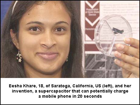 US-Indian teenager grabs $ 50,000 Intel prize for a 20-second cell phone recharge device